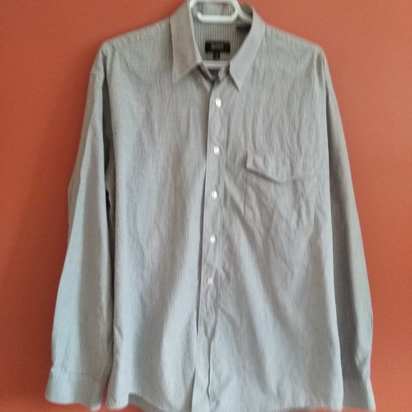 Hugo Boss | Size 41 / 16 | Long sleeve shirt w/horiz & vertical stripes - Picture 1 of 3